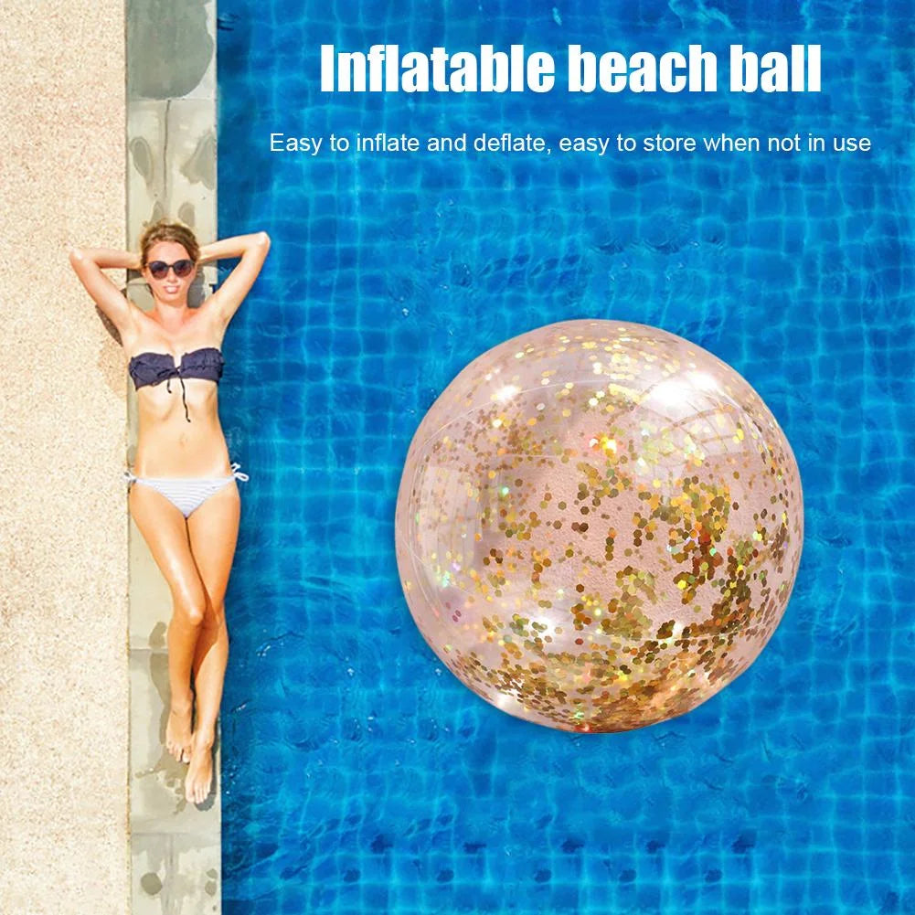 PVC Inflatable Glitter Confetti Feather Beach Ball Pool Toys M4034