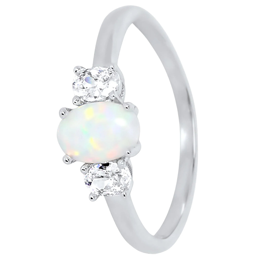 3 Stone Created Opal Ring Size 7 S6995
