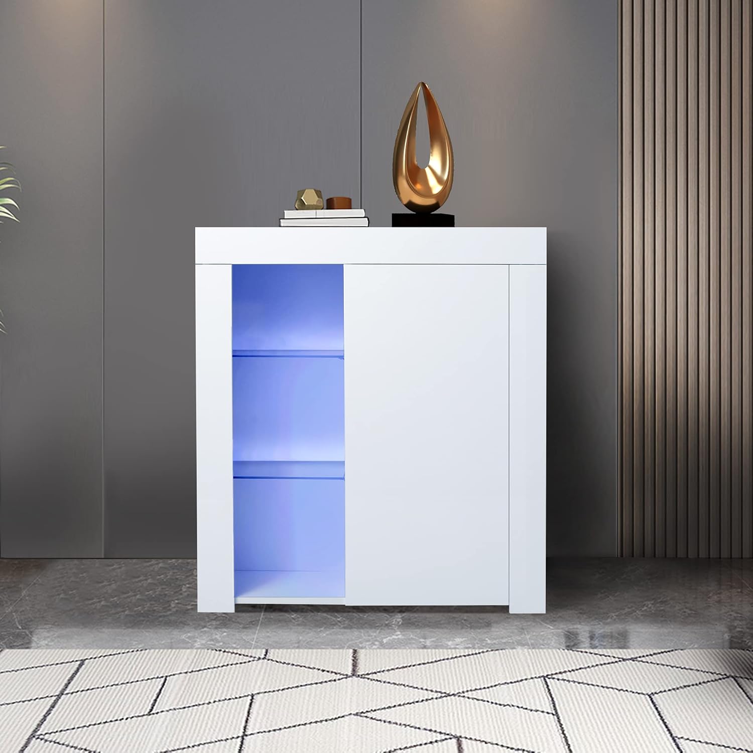 White 3 Door Sideboard Buffet Storage Cabinet with LED Light F919