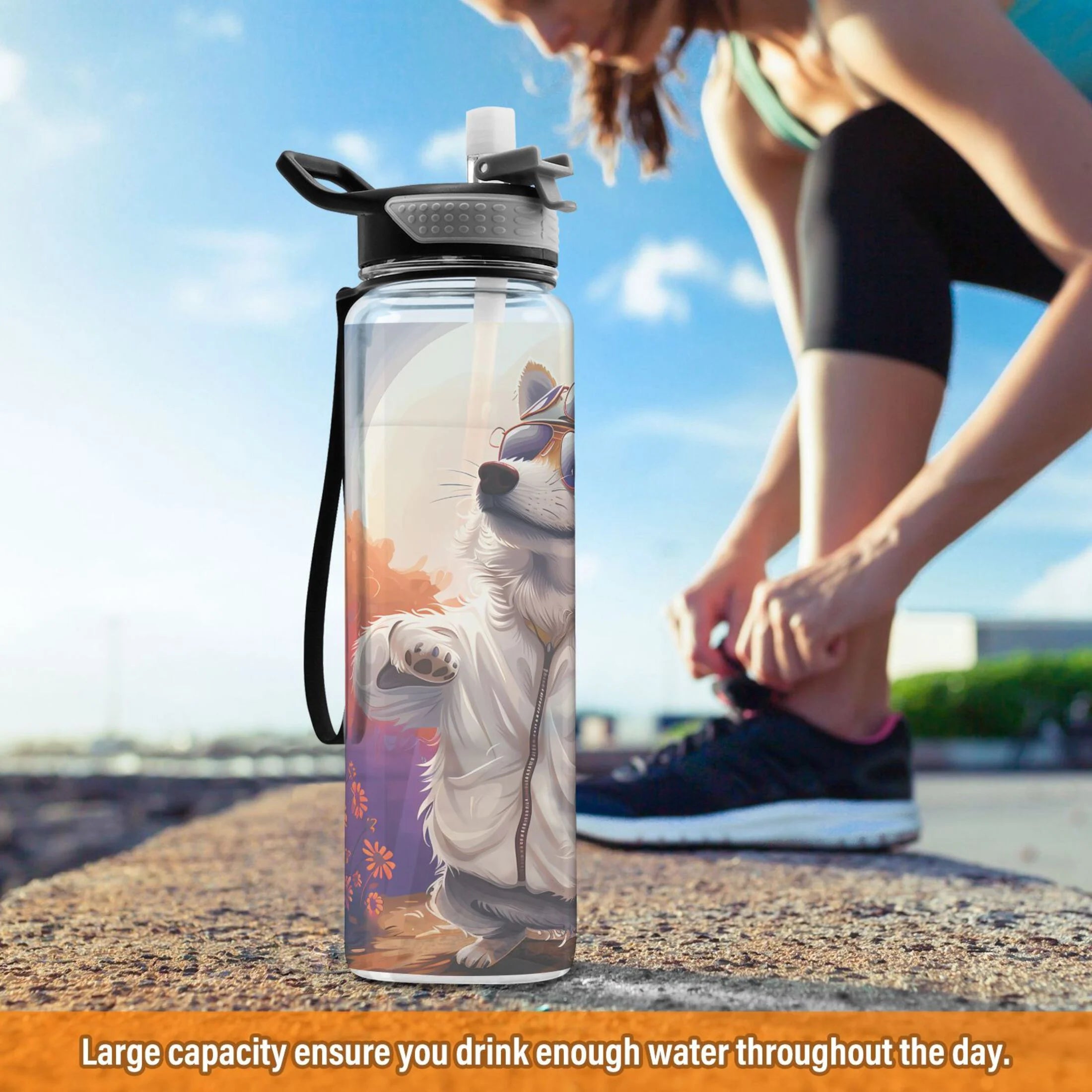 32oz Clear Tritan Sports Water Bottle with Straw U6931