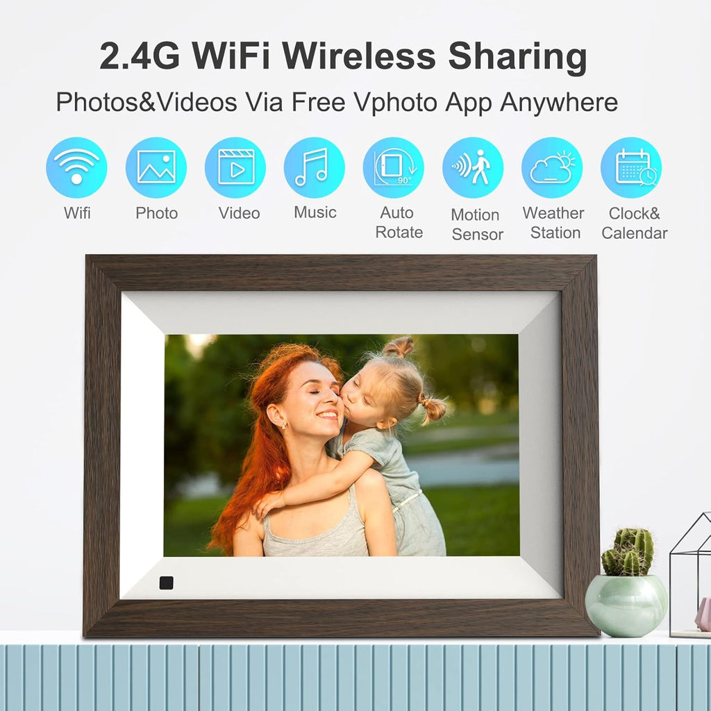 8-inch WiFi Digital Picture Frame Wood 16GB Wall Mountable G786124