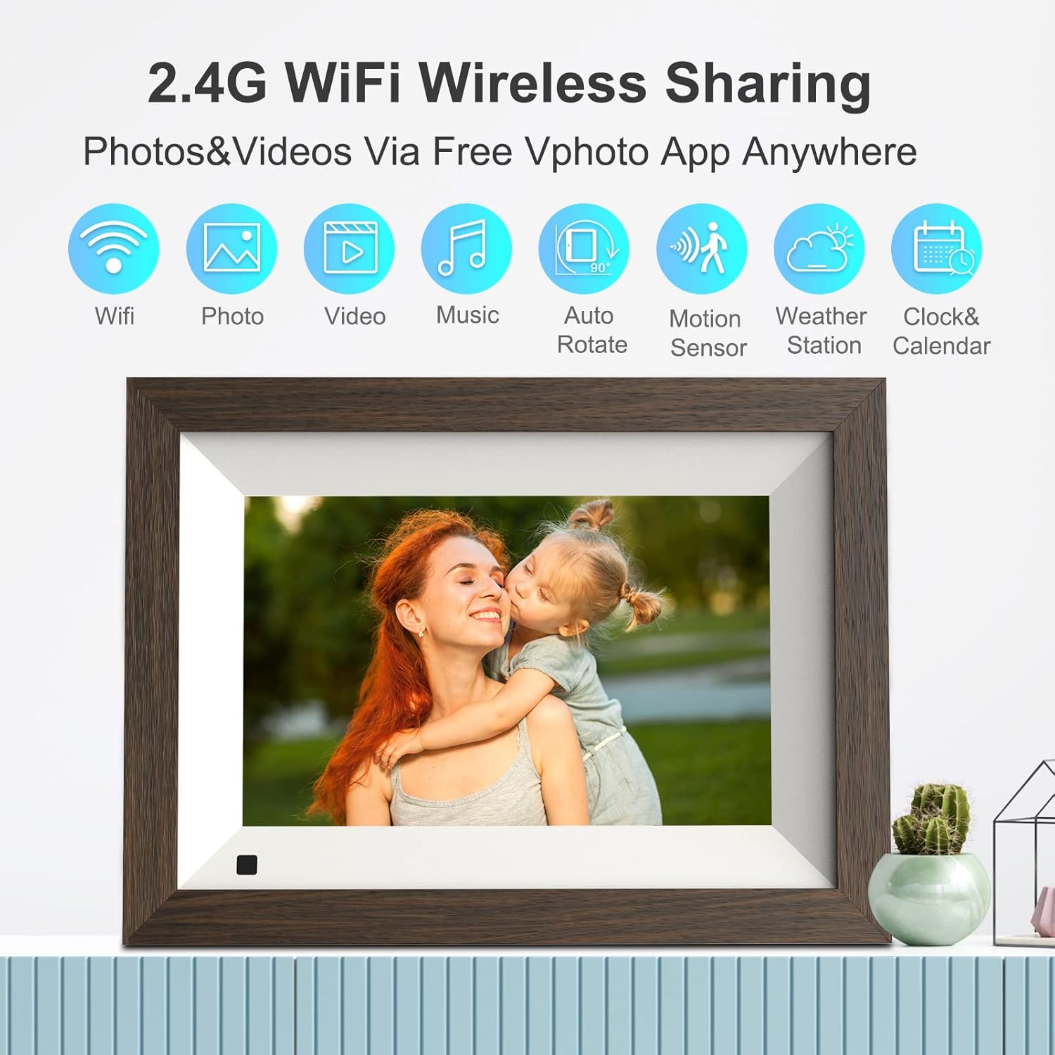 8-inch WiFi Digital Picture Frame Wood 16GB Wall Mountable G786124
