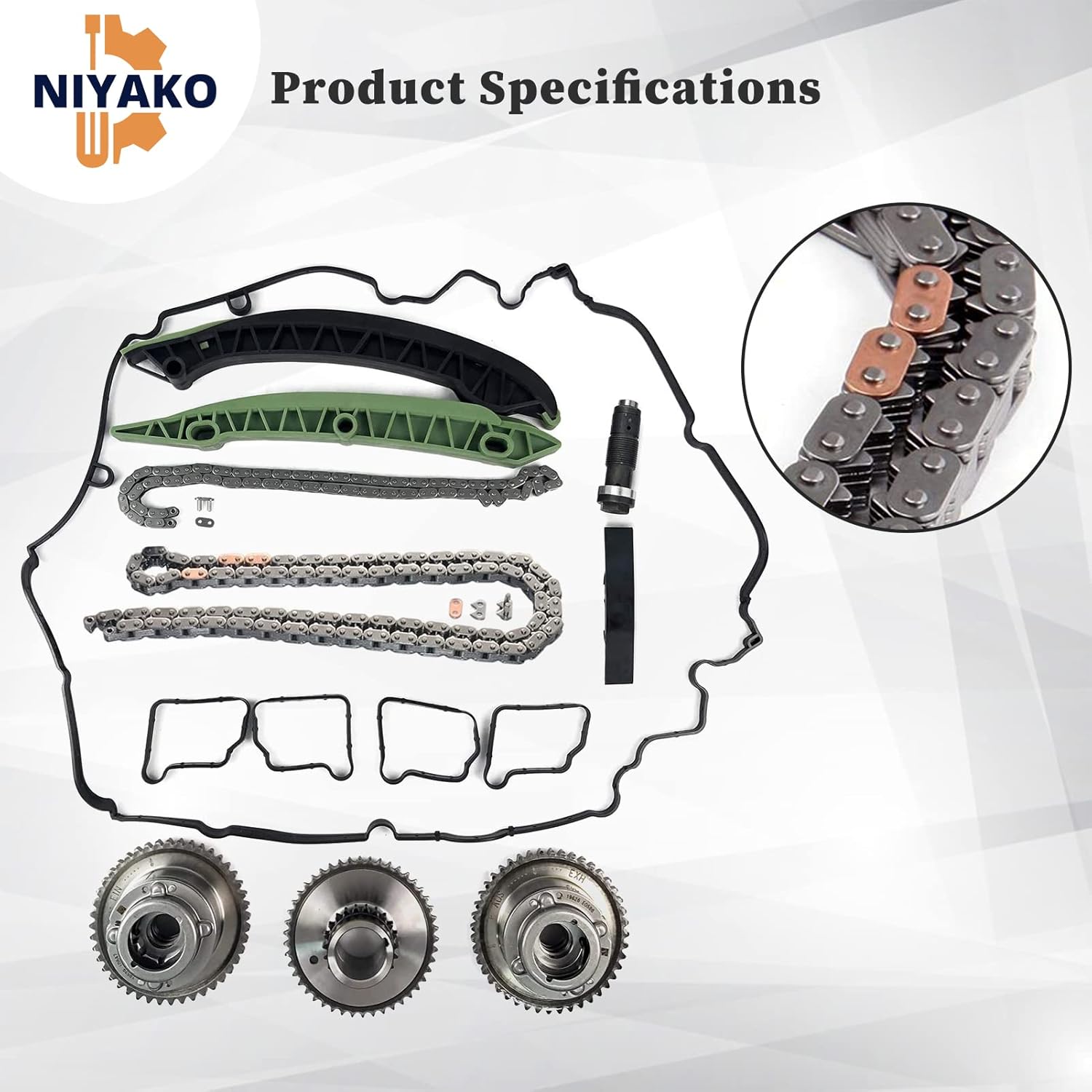 Timing Chain Kit with Camshaft Adjuster and Camshaft Timing Gear Q3472
