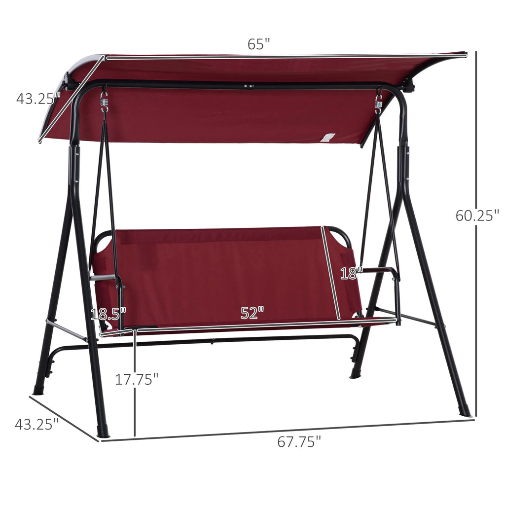 Red Steel Frame 3-Person Porch Swing with Stand E18333