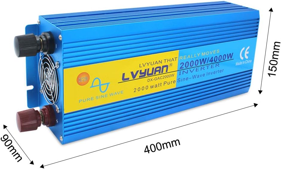 2000W Pure Sine Wave Power Inverter 12V DC to 110V AC with LED Display 3 AC Outlets Y13000