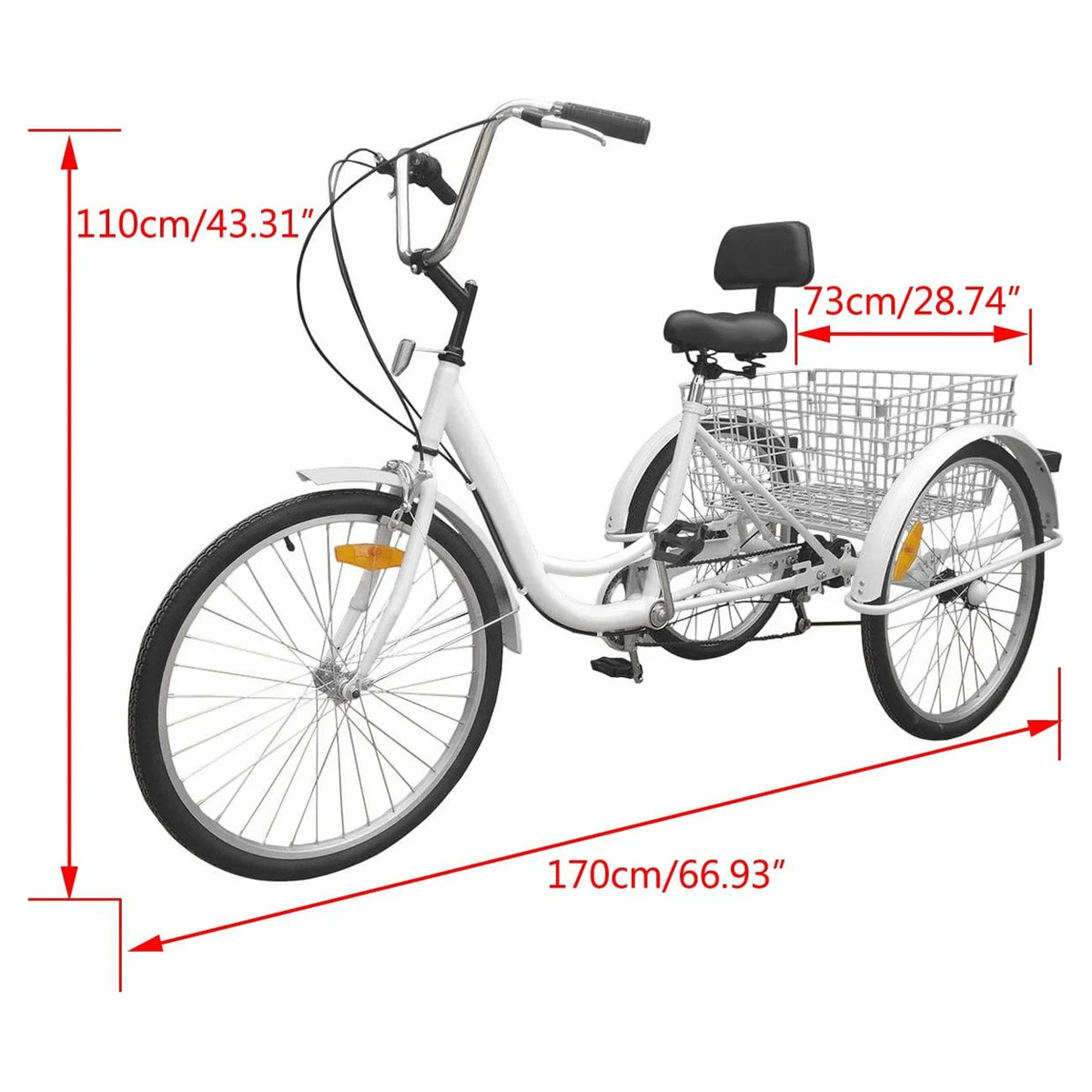 White 24" 3-Wheel Adult Tricycle Bike with Basket Y14376