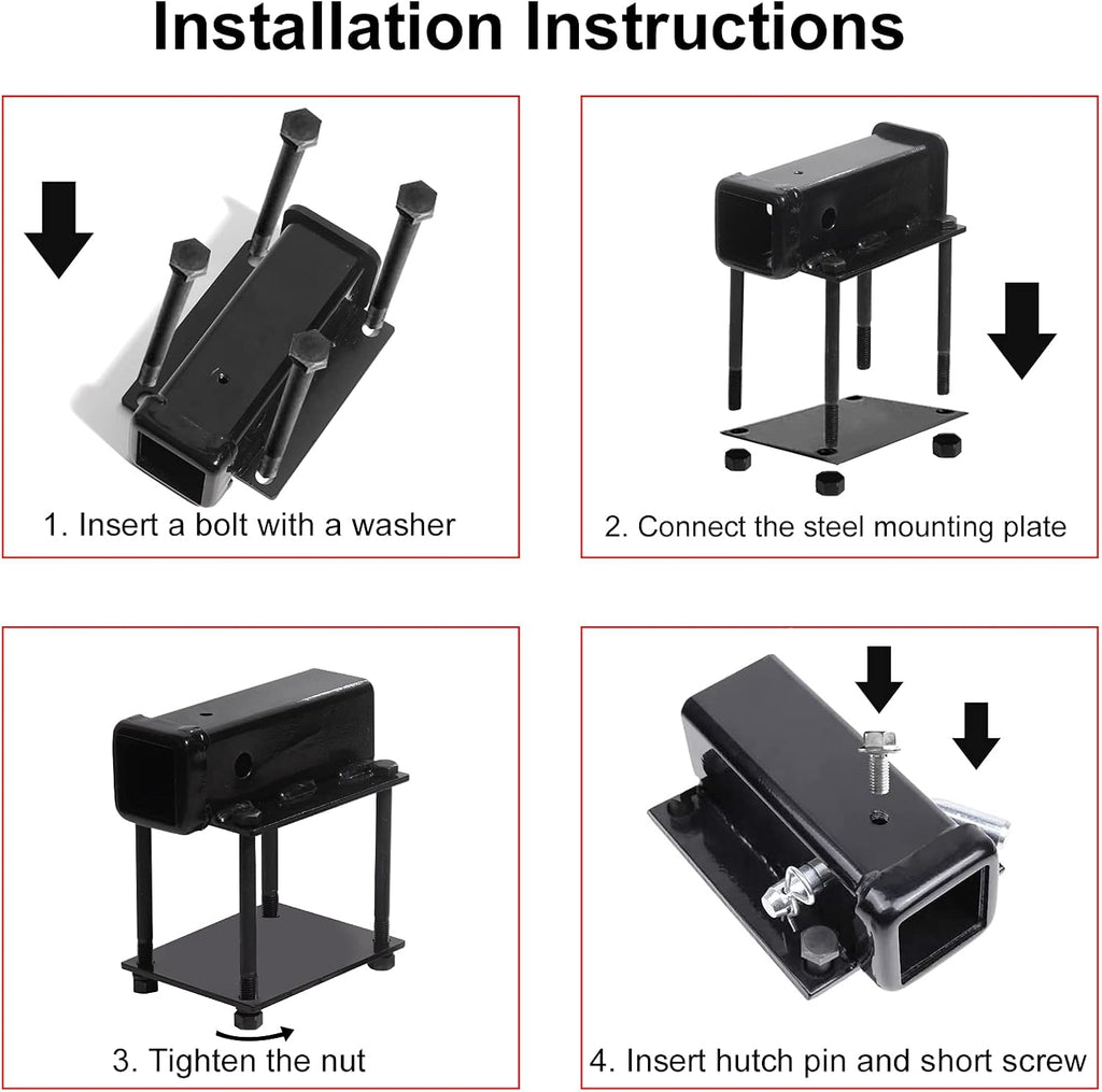 Bolt-on Bike Rack Carrier Hitch Receiver Adapter with Hitch Pin & Hitch Cover for 4-4.5 Beam, 2 Receiver Opening D4989