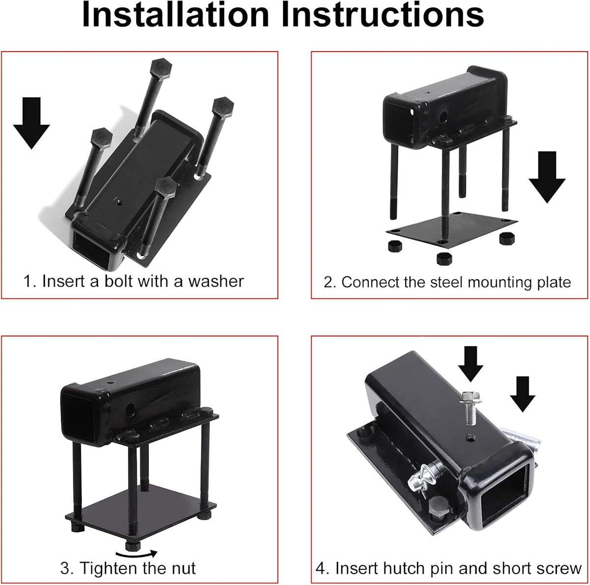 Bolt-on Bike Rack Carrier Hitch Receiver Adapter with Hitch Pin & Hitch Cover for 4-4.5 Beam, 2 Receiver Opening D4989