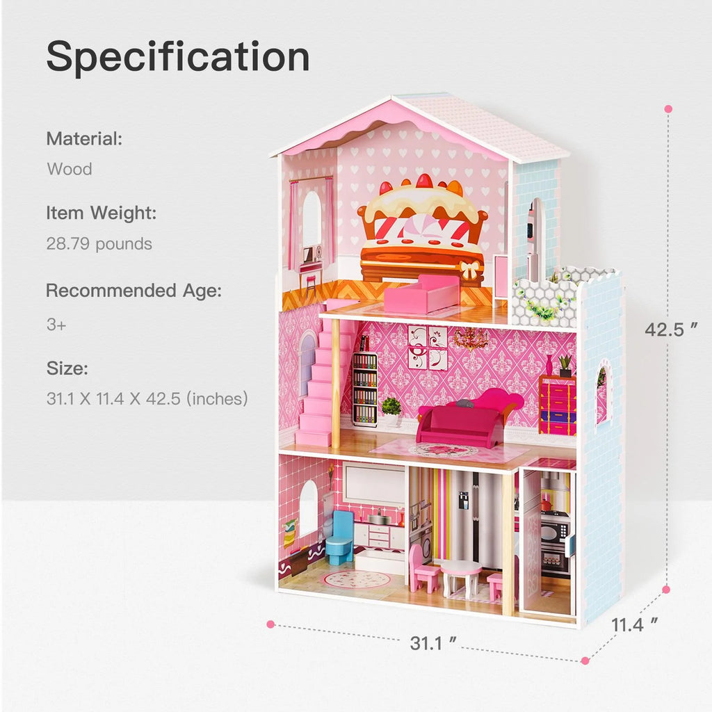 Dollhouse Kit with Accessories and Furniture, 31.1'' x 11.4'' x 42.5'' Z856392