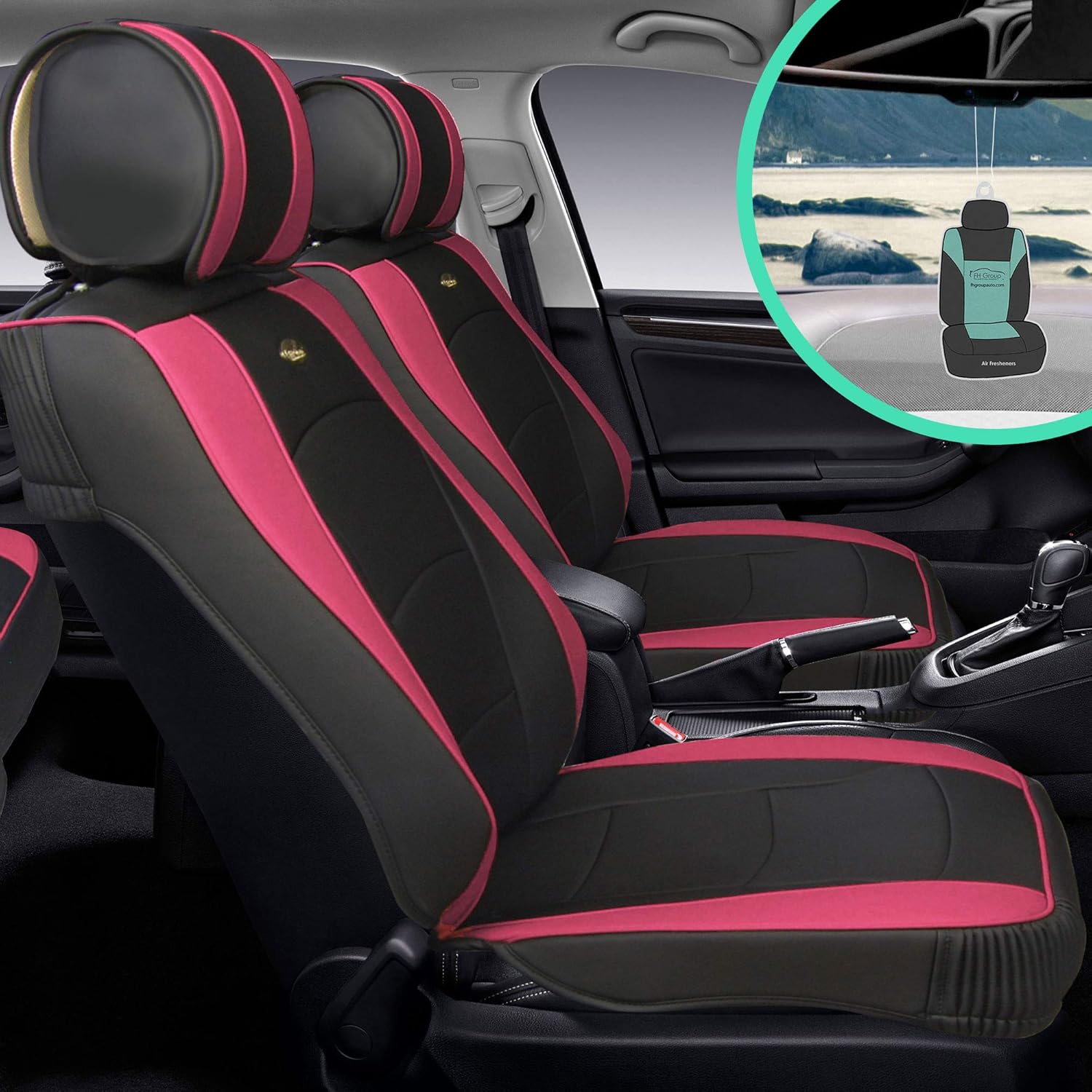 Faux Leather Car Seat Covers Front Set Solid Gray L3785
