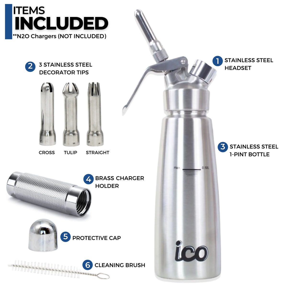 Stainless Steel Whipped Cream Dispenser, 1 Pint L52182
