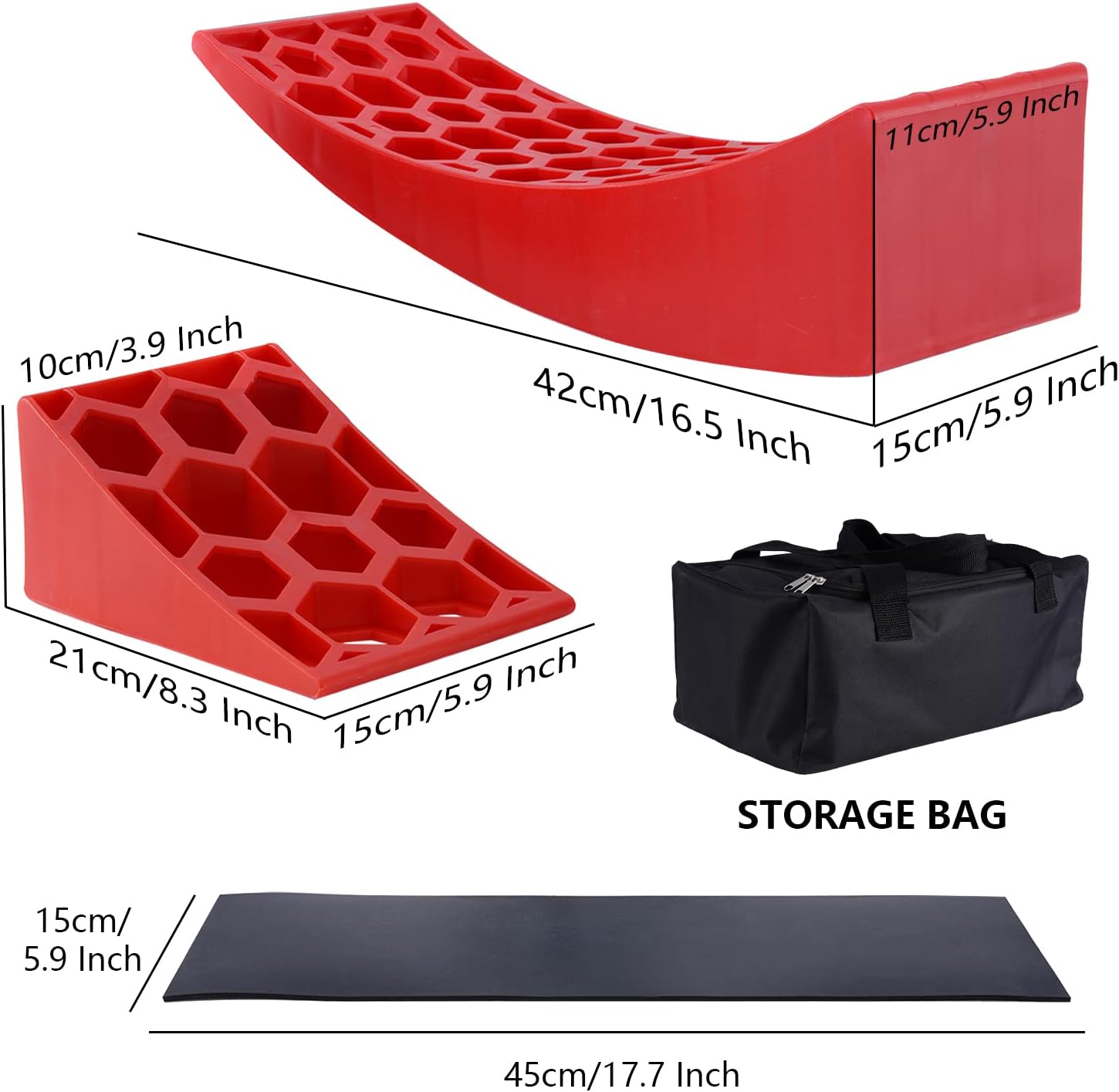 2 Packs Camper Leveler, RV Leveling Ramp Chock Kit, Two Curved Levelers, Two Chocks, Two Rubber Grip Mats, 35,000 lbs G926
